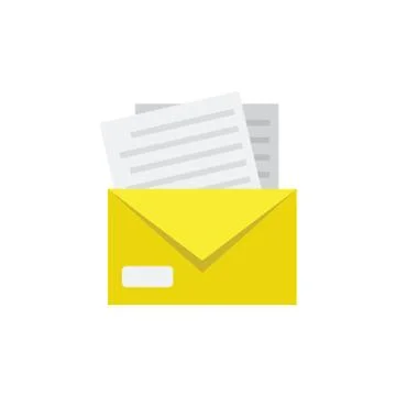 Closed yellow mail envelope for sending letters on white background. Vector Stock Illustration