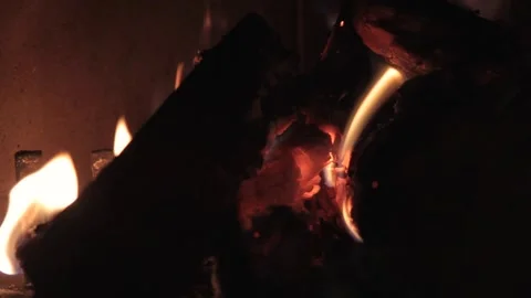 Close.Fireplace. The fire is burning. Warmth and comfort in the country house Video stock 151467502