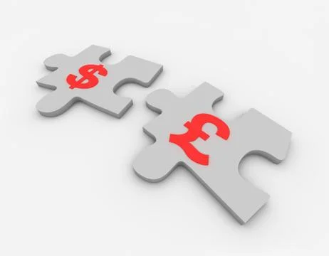 Closely connected puzzles, teamwork, dollars and pounds Stock Illustration