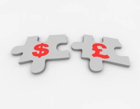 Closely connected puzzles, teamwork, dollars and pounds Stock Illustration
