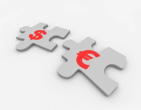 Closely connected puzzles, teamwork, dollars and euro Stock Illustration