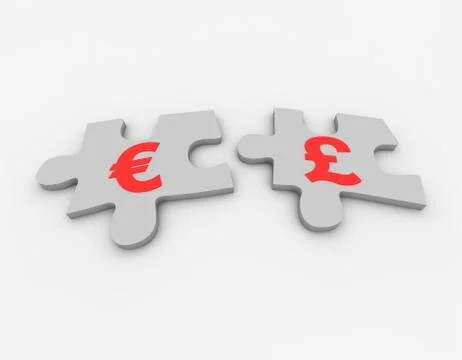 Closely connected puzzles, teamwork, pound and euro Stock Illustration
