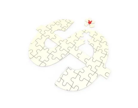 Closely connected puzzles, teamwork, USD and RMB Stock Illustration