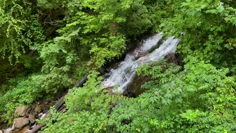 Closer Angled View Of Amicalola Falls Flowing Downstream Stock Footage 138968690