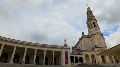 Closer architectural view of Fatima Basilica tower and facade. Stock Footage 327685576