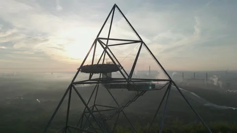 Closer Drone Shot of Unique Architecture - Rightward Flight at Sunrise Video stock 285385259