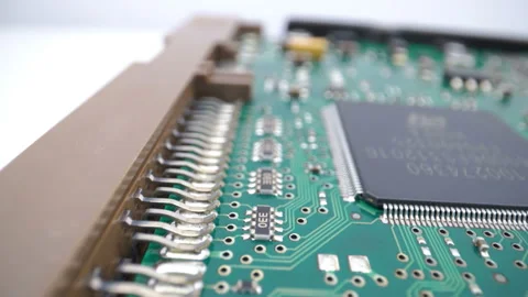 A closer look of the big green circuit board Stock Footage 137358182