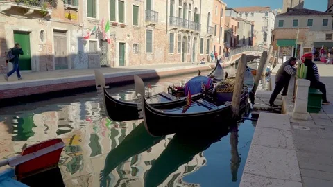 Closer look of the black gondolas sharp edge in Venice Italy Stock Footage 82823858
