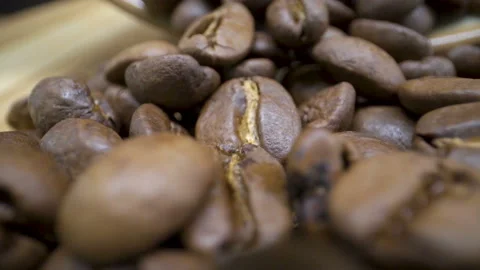 The closer look of the coffee beans on the table Stock Footage 137134114