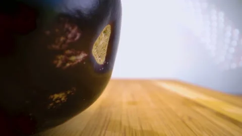 A closer look of the cutting of the eggplant Stock Footage 138535711