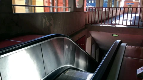 Closer look of escalator moving up Stock Footage 68505977