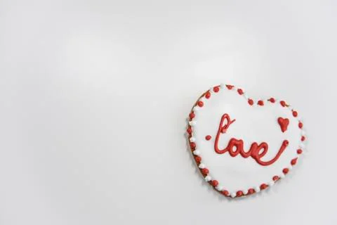Closer look at the ginger cookie with sugar layer and word Love Stock Photos
