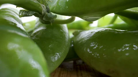 Closer look of the green fresh beans on the table Stock Footage 135700554
