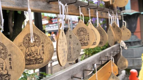 Closer look of the hanging keychains in Senso-ji Temple in Tokyo Japan Stock Footage 121425314