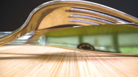 A closer look of the knife and the fork Stock Footage 138537024