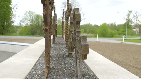 Closer look of the metal rusty cross on the park Stock Footage 138542103