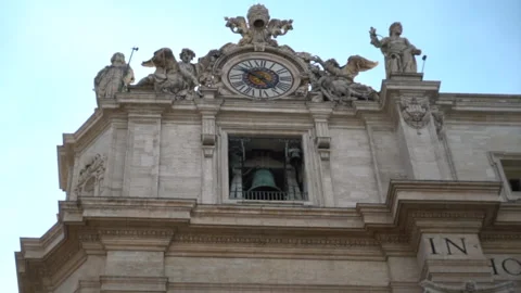 Closer look of the old bell tower in Basilica of Saint Peter in Vatican Rome Stock Footage 214297472