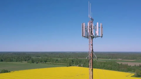 A closer look of the panels of the mobile communications tower in Estonia.cop Stock Footage 132364497