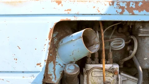 The closer look of the rusty engine of the tractor truck Stock Footage 115664216