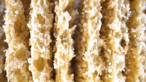 The closer look of the side of the bread crispies Stock Footage 135695646