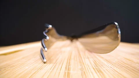 Closer look of the silver fork and knife Stock Footage 135702802