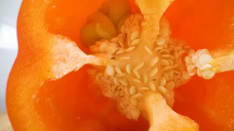 A closer look of what is inside the red bell pepper Stock Footage 135701870