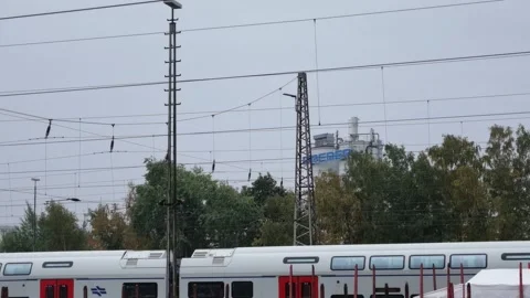 Closer Trackside View of Bremer Logo and Rail Infrastructure Stock Footage 345638952