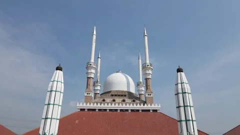The closer view from the drone highlights the mosque dome Stock Footage 260521268