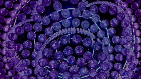 Closer view of a glowing violet light crystal lamp Stock Footage 275355902
