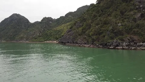 Closer view of limestone karst islands in Ha Long Bay Vietnam Stock Footage 335279903