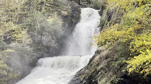 Closer view of a loud waterfall in the autumn season. Stock Footage 262128802