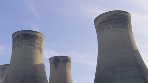 Closer View Of Power Station Cooling Towers Stock Footage 242515642