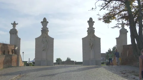 Closer view of the second gate of the fortress in Alba Iulia Stock Footage 57477627