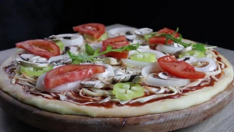 Closer view of vegetarian pizza before baking Video stock 143937461