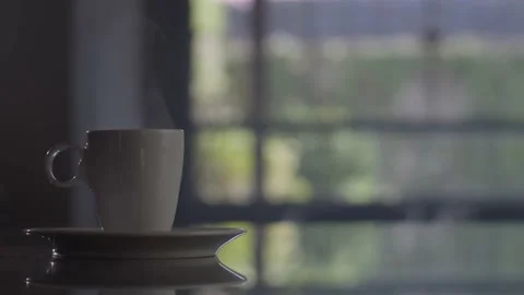 Closet cup of coffee with smoke Stock Footage 199472593
