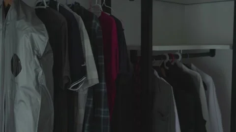 Closet Organization with Various Clothes and Hangars Stock Footage 313741082