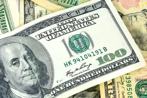 Closeup of 100 dollar banknote Stock Photos