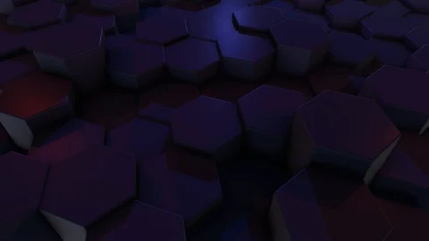 Closeup 3D animation of a purple hexagons moving rising up and down in dark. Stock Footage 122492260