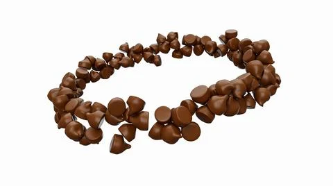 Closeup up 3D render of floaty grouped chocolates making circle on white backgro Stock Photos