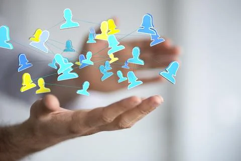 A closeup of 3D rendered digital speech bubbles teamwork connection hovering  Stock Photos