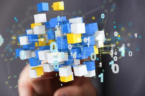 A closeup of 3D rendered internet infrastructure symbols - abstract technolog Stock Photos