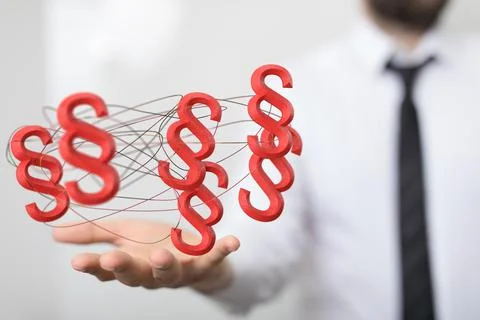 Closeup of 3D rendered paragraph section sign hovering in man’s hand Stockfoto's