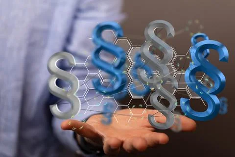 Closeup of 3D rendered paragraph section sign hovering in a man's hand Stock Photos