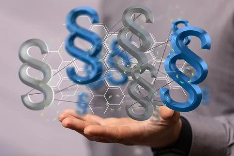 Closeup of 3D rendered paragraph section sign hovering in man’s hand Stock Photos