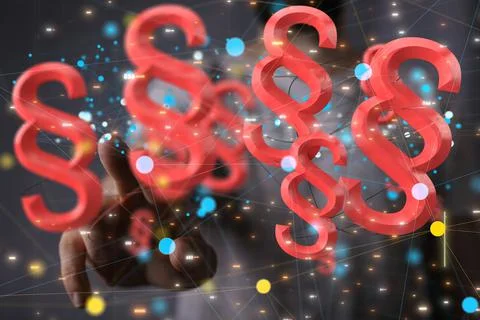 Closeup of 3D rendered paragraph section sign hovering in man’s hand Stock Photos