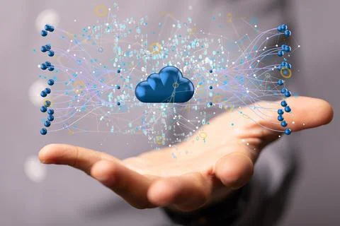 Closeup of a 3D rendered sci-fi cloud hologram Stock-Fotos