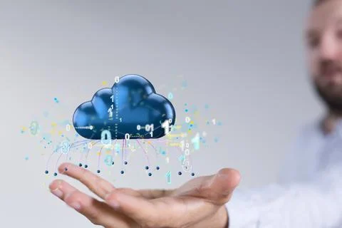 Closeup of a 3D rendered sci-fi cloud hologram Foto stock