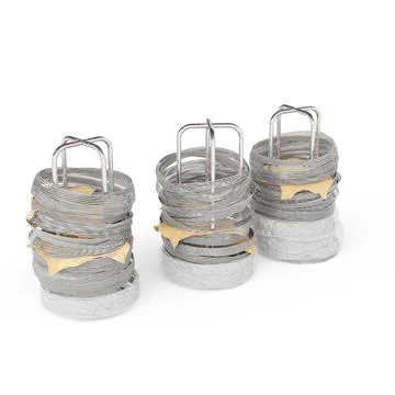 Closeup of 3d rendered wired strings against a white background Stock Illustration
