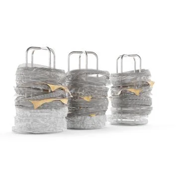 Closeup of 3d rendered wired strings against a white background Stock Illustration