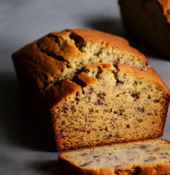 Closeup 3D rendering of a Banana bread sliced on a table Foto stock